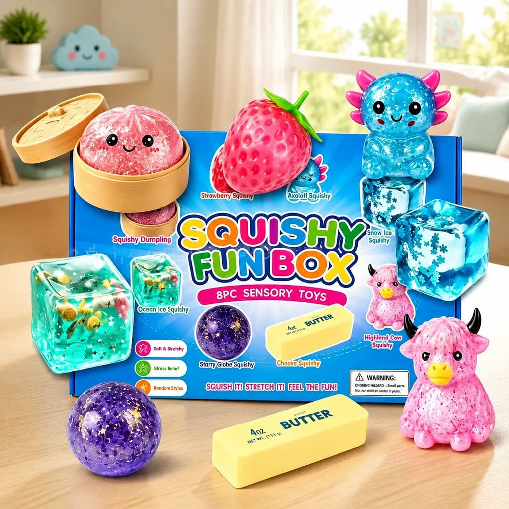 In Stock Squishyfunbox Compressing Toys Squishy Mystery Blind Box 8 Pcs Set Stress Relief Sensory Toy Non Toxic Bpa For Adults