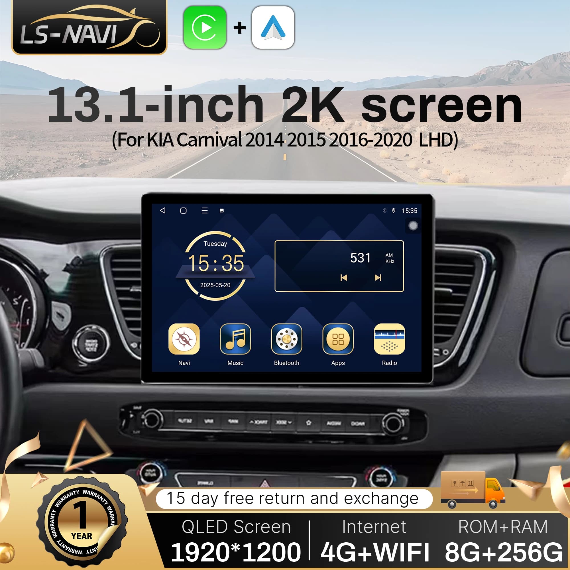 13.1 "Android Per KIA Carnival 2014 2015 2016-2020 LHD Auto Radio Senza Fili BT Carplay GPS Multimedia Touch QLED Schermo Stereo