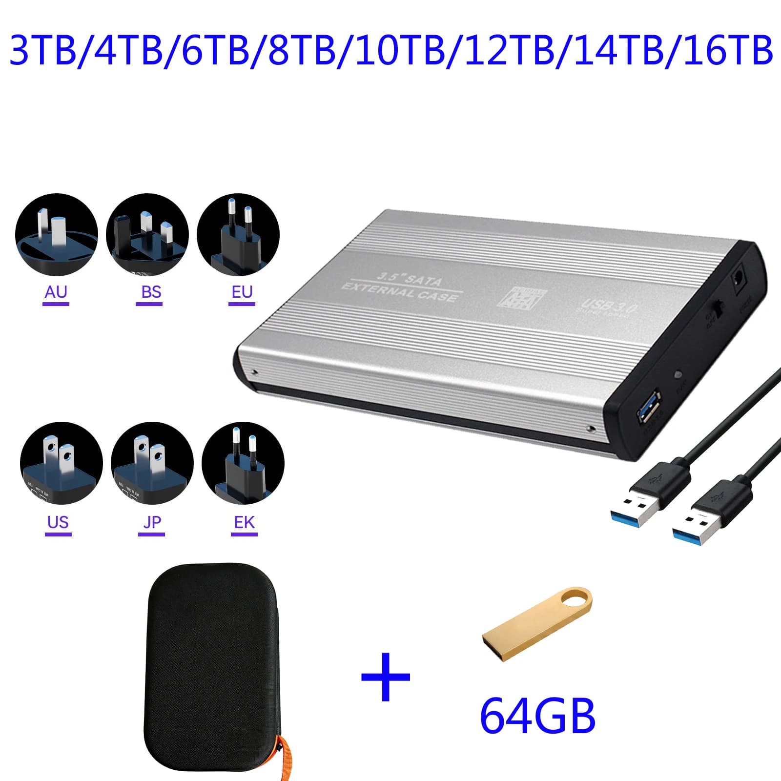 HDD 3.5'' External Hard Disk 3TB/4TB/6TB/8TB/10TB/12TB/14TB USB3.0 Hard Drive External Storage Decives Hard Disks for PC/ Mac