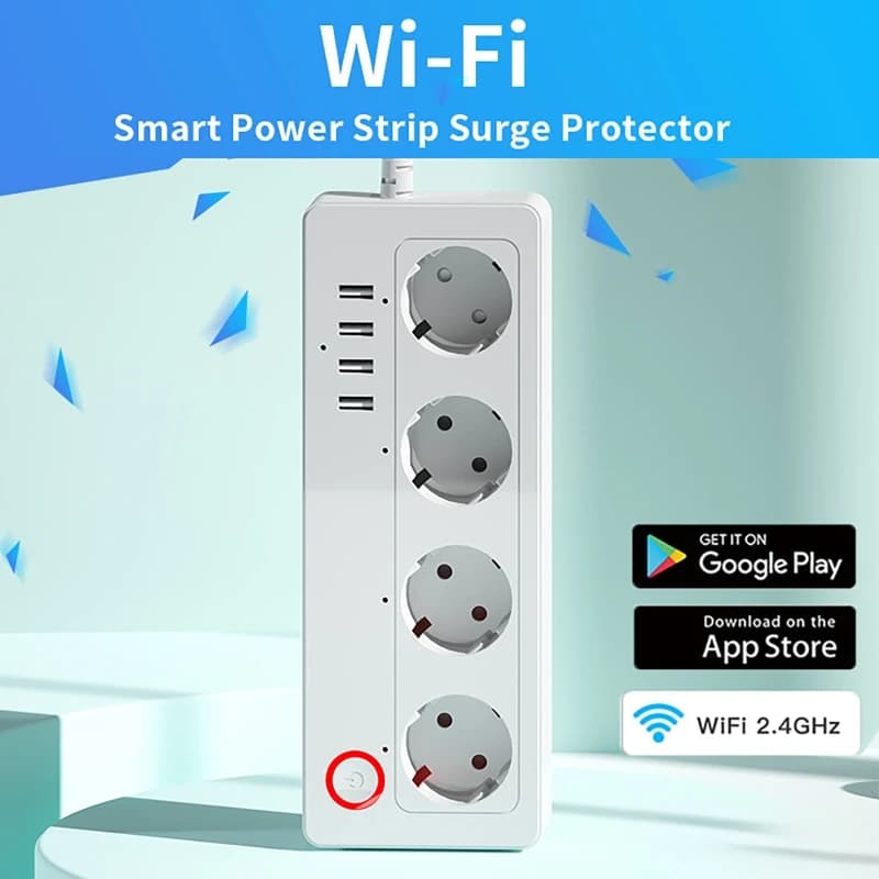 Multi-prise Intelligent Tuya Wifi Bluetooth with EU/US sockets and USB ports, Remote control via Alexa Dot and Google Home, Electric socket for Office