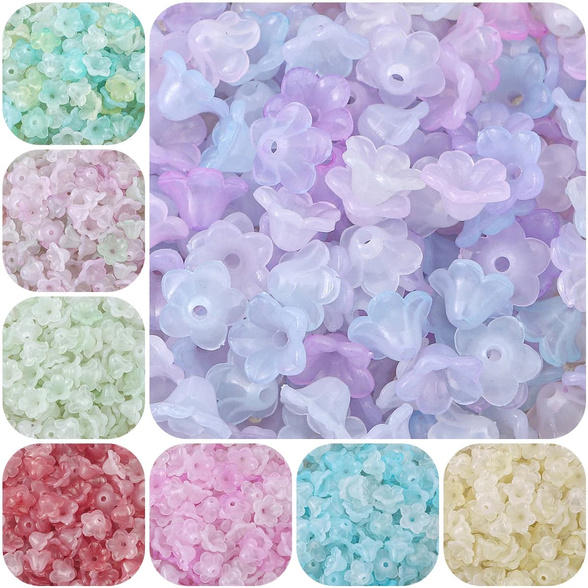 About200Pcs Acrylic Gradient Two tone Wind Chime Flower Horn Beads Unique Loose Beads Handmade DIY Jewelry Earrings Necklace Hea