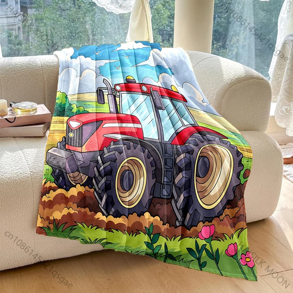 Coperta con stampa di trattori dei cartoni animati, calda, morbida e soffice, per bambini, regali di lusso per adulti, per divano letto, casa, viaggio all'aperto, coperta da campeggio