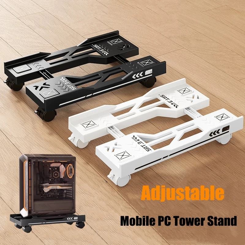 Supporto per torre per PC mobile Scaffale regolabile Supporto per CPU per computer Supporto da tavolo telescopico Carrello per staffa per computer con rotelle
