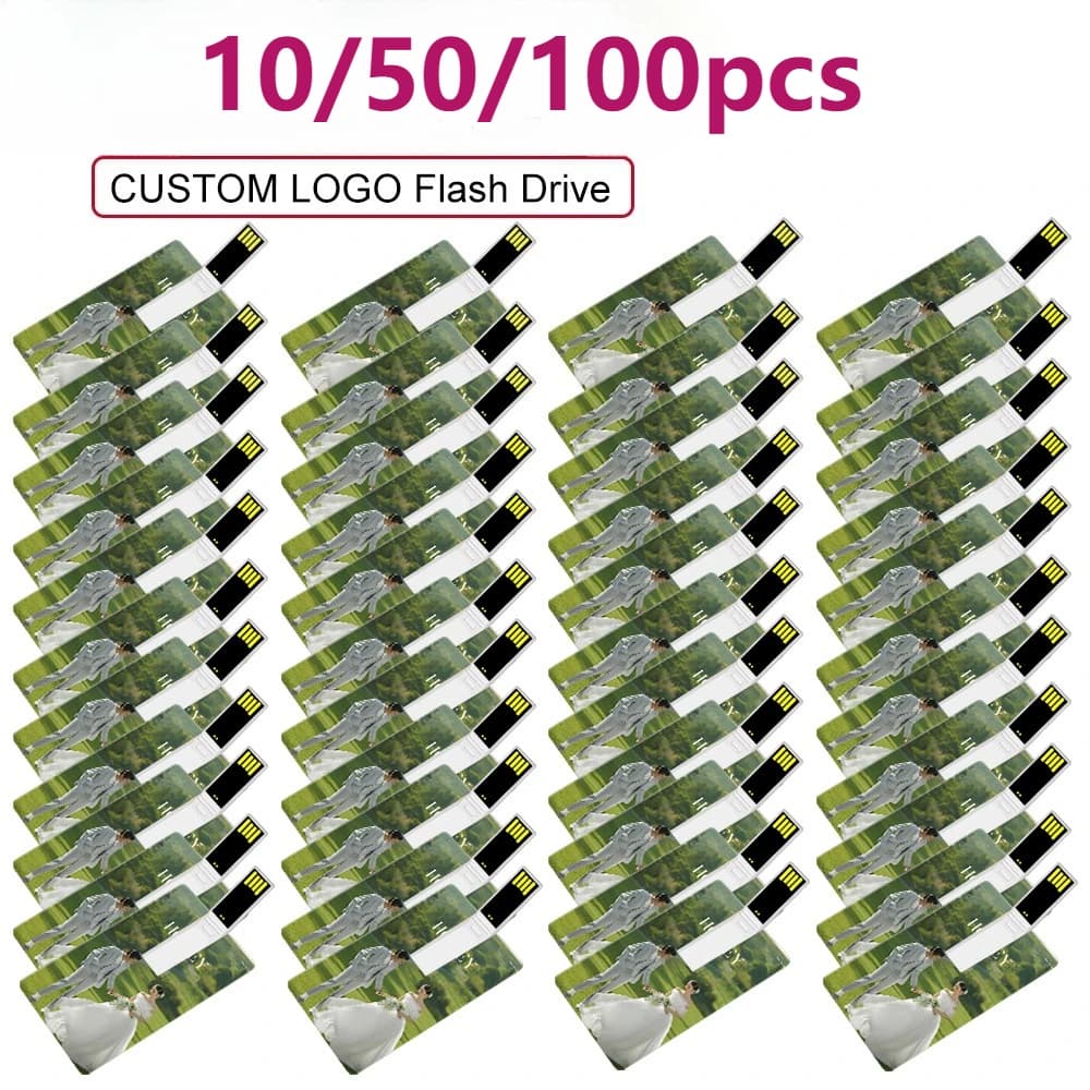 Chiavetta USB a Forma di Carta di Credito 10/50/100 Pezzi, Memoria 1GB 2GB 4GB 8GB 16GB 32GB 64GB, USB 2.0, Personalizzabile per Regalo