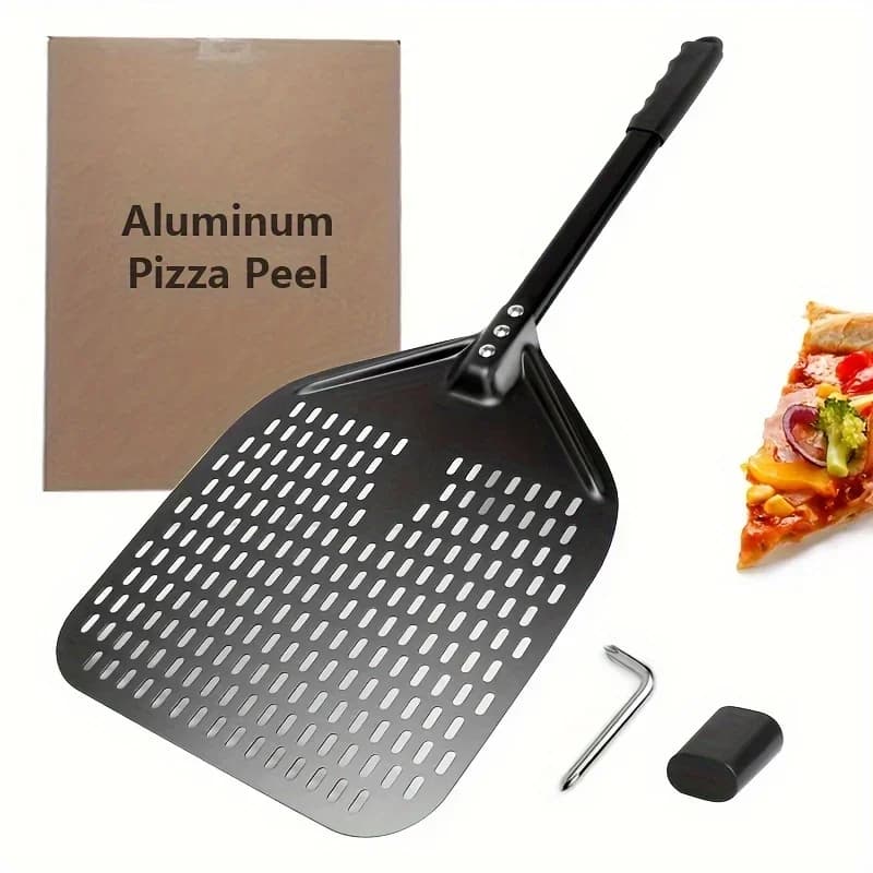 Buccia per pizza perforata da 1 pezzo, buccia per trasferimento pizza rettangolare da 30,48 x 35,56 cm, pagaia per pizza girevole in alluminio professionale