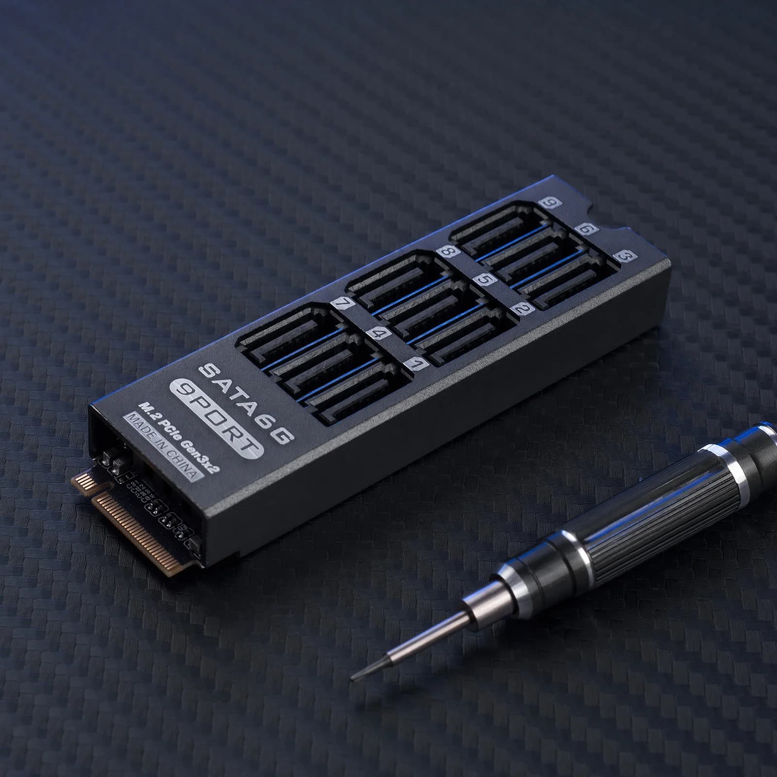 9-Port M.2 PCIe SATA 6Gbps Expansion Card NVMe M-Key NAS Storage HDD Adapter Aluminum Enclosure