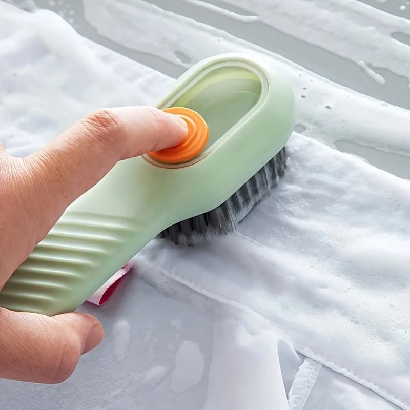 Spazzola per scarpe multifunzionale con dispenser di liquido, spazzola per scarpe a setole morbide, adatta per bagno, cucina, prodotti per la pulizia