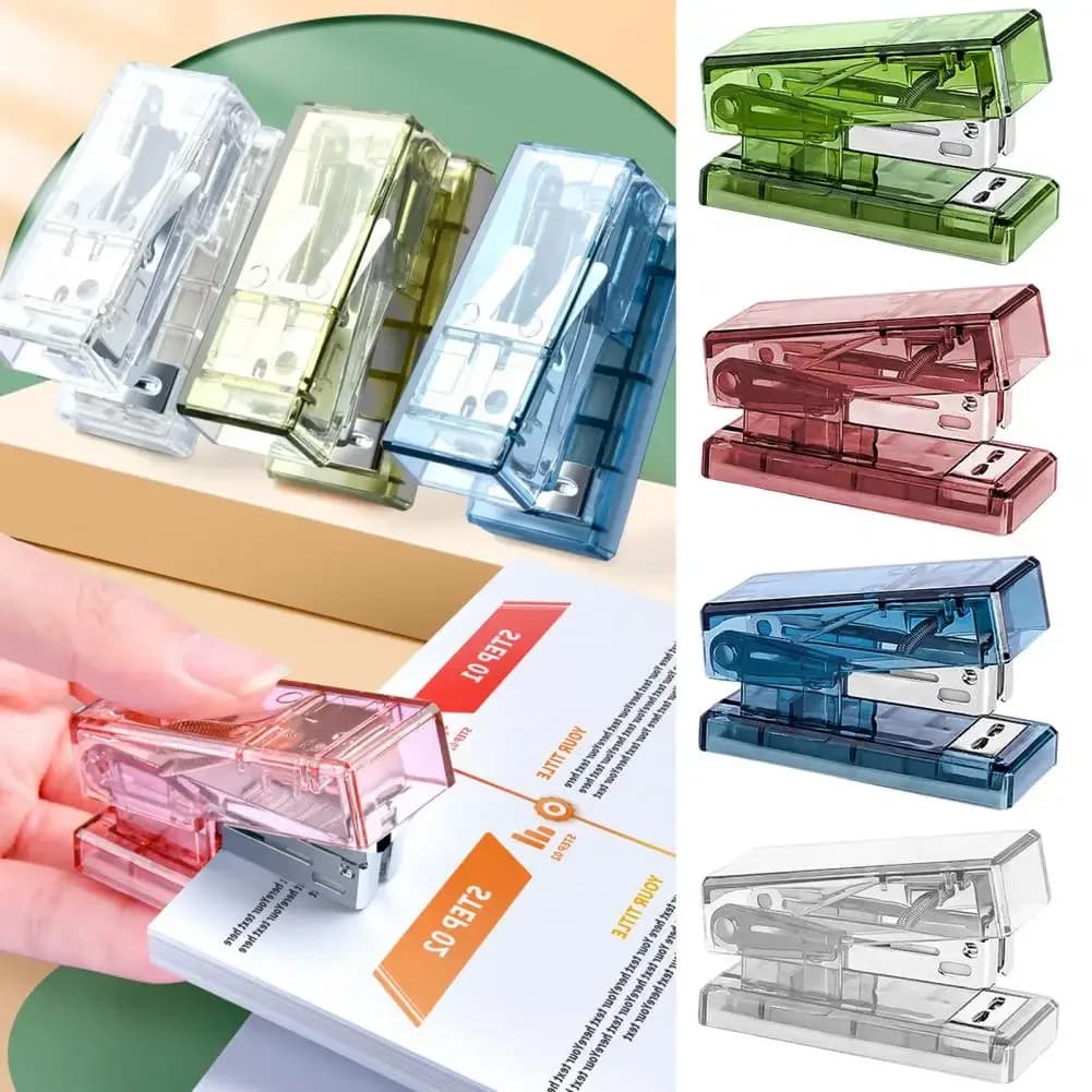 Mini cucitrice con punti metallici Trasparente Libro flessibile salvaspazio Ordine Raccoglitore in plastica Mini formato Cucitrice da tavolo Materiale scolastico