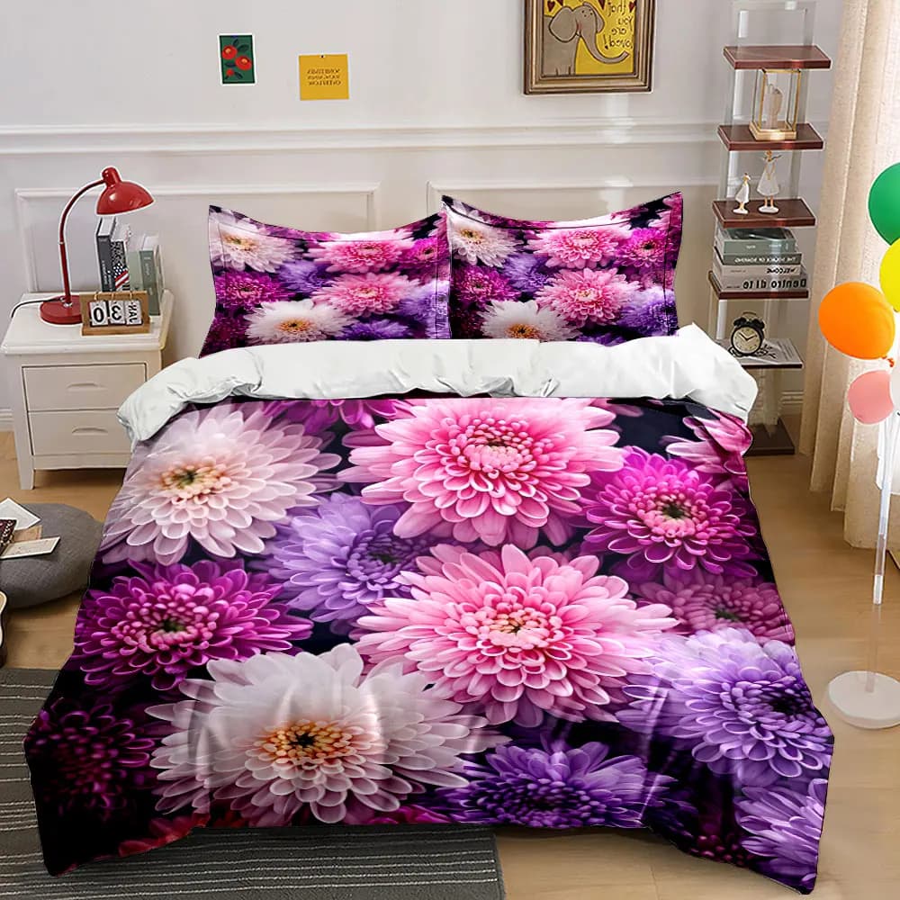 Set di Biancheria da Letto Floreale in Tre Pezzi, Morbido e Confortevole, Include 1 Copripiumino e 2 Federe, Regalo