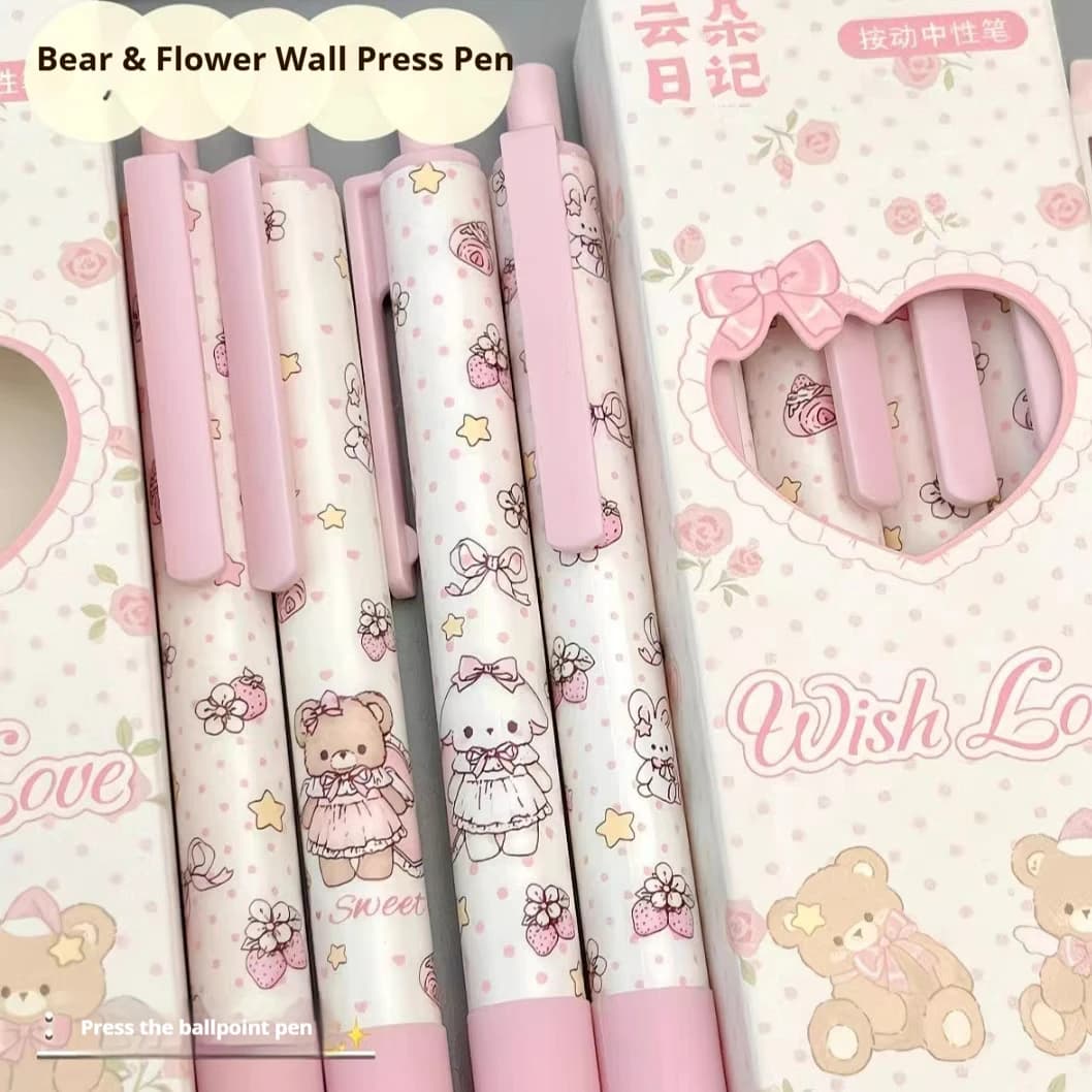 Confezione da 8 con disegni casuali, penne retrattili in stile orsetto e fiore, penne gel nere a scrittura fluida e ad asciugatura rapida, con design a cartone animato in stile Ins, dall'aspetto accattivante, per studenti, perfette per San Valentino, Natale, regali, Halloween, Ringraziamento, come omaggi, regali per compagni di classe, regali di compleanno, regali per le vacanze, premi per la classe.
