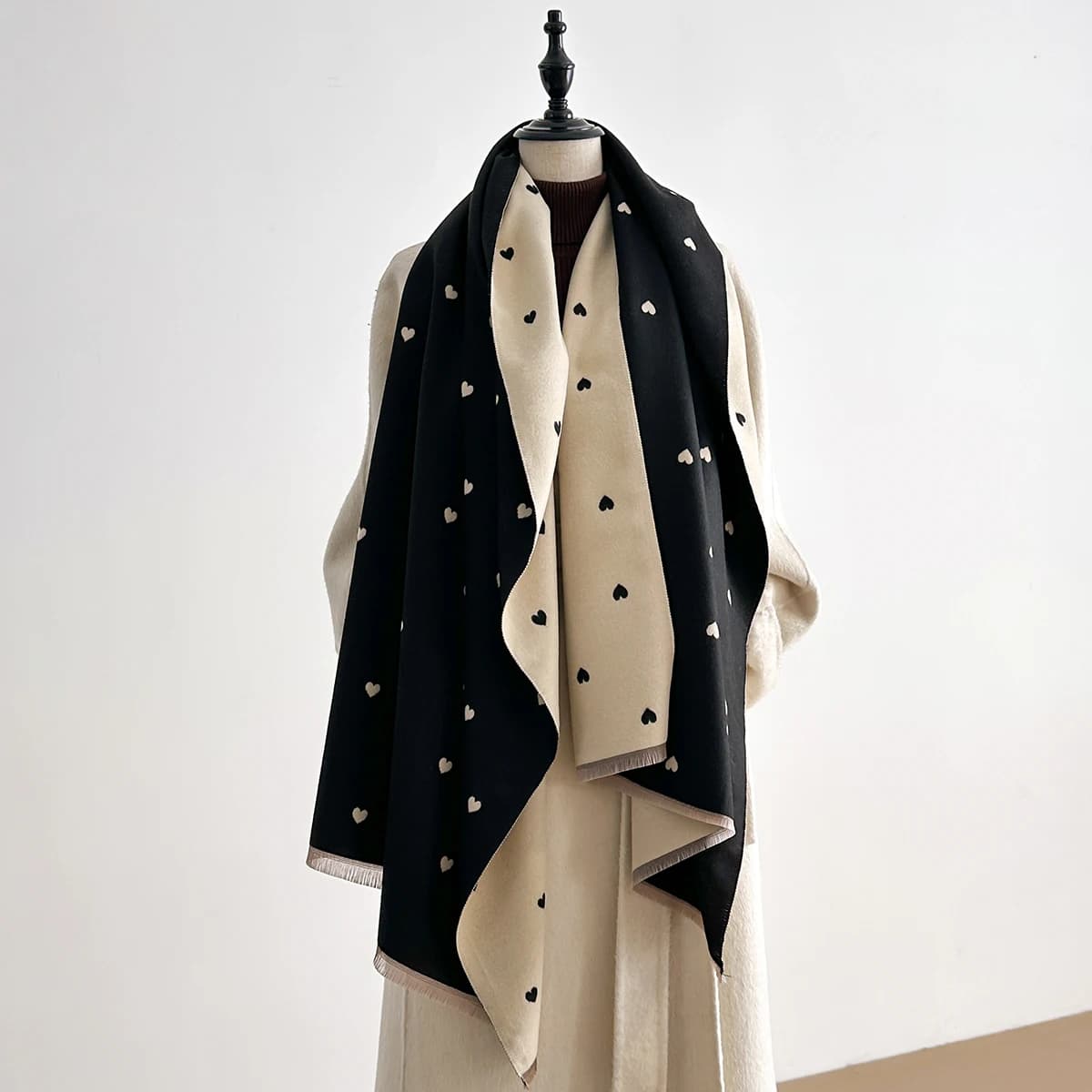 Sciarpa da donna calda invernale simile al cashmere - Scialle di pashmina stampato a cuore spesso, coperta avvolgente, Bufanda, poncho e scialle