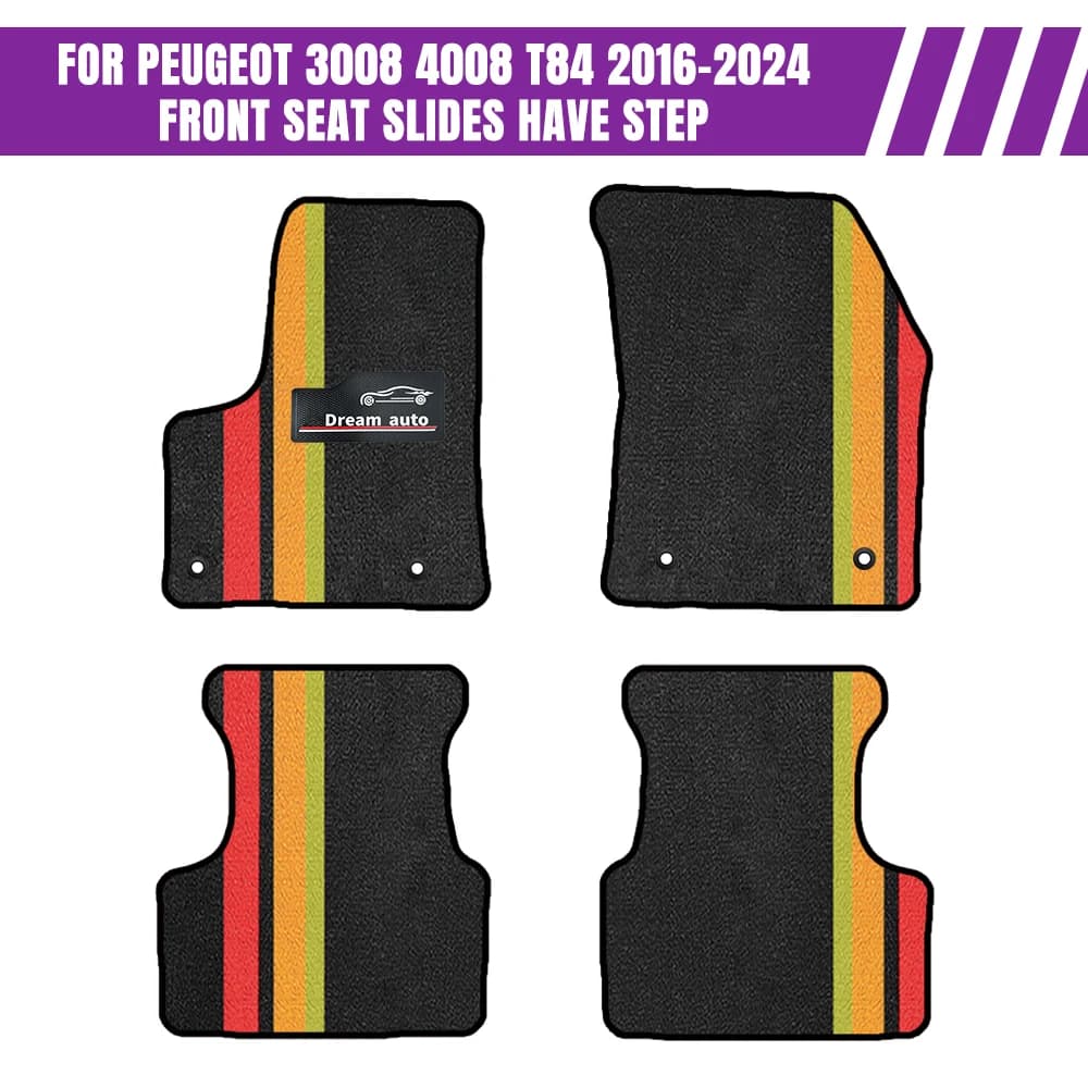 Tappetini per auto con pulsanti per peugeot 3008 4008 T84 2016-2024 Le scivoli del sedile anteriore hanno gradino Tappetini impermeabili per auto