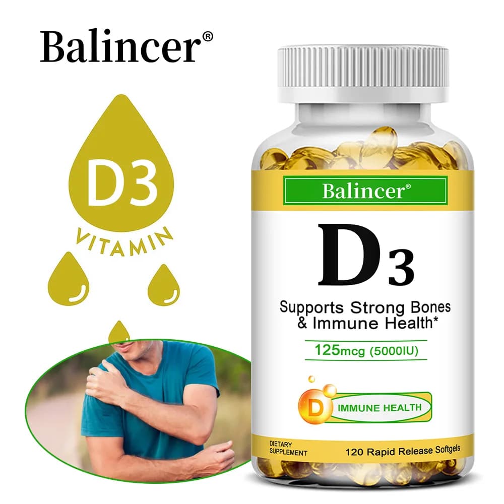 Balincer Vitamin D3 5000 UI (125 Mcg), Food supplement for bones, teeth, muscles and support for immune health, 30/60/120 soft capsules