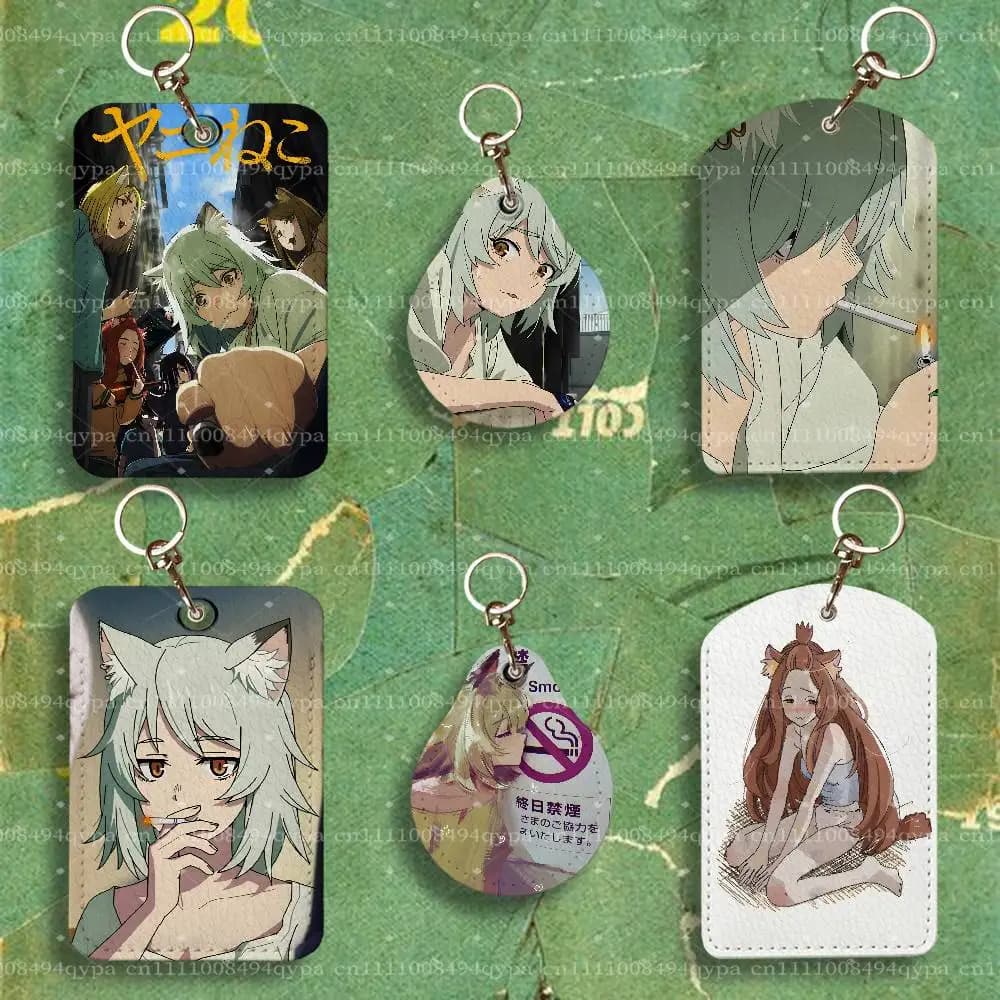 C-Chainsmoker Cat Yani Neko Keychain Card Holder Leather Keeps ID Cash Keys Cards Ready for Work, School, Travel Daily Errands