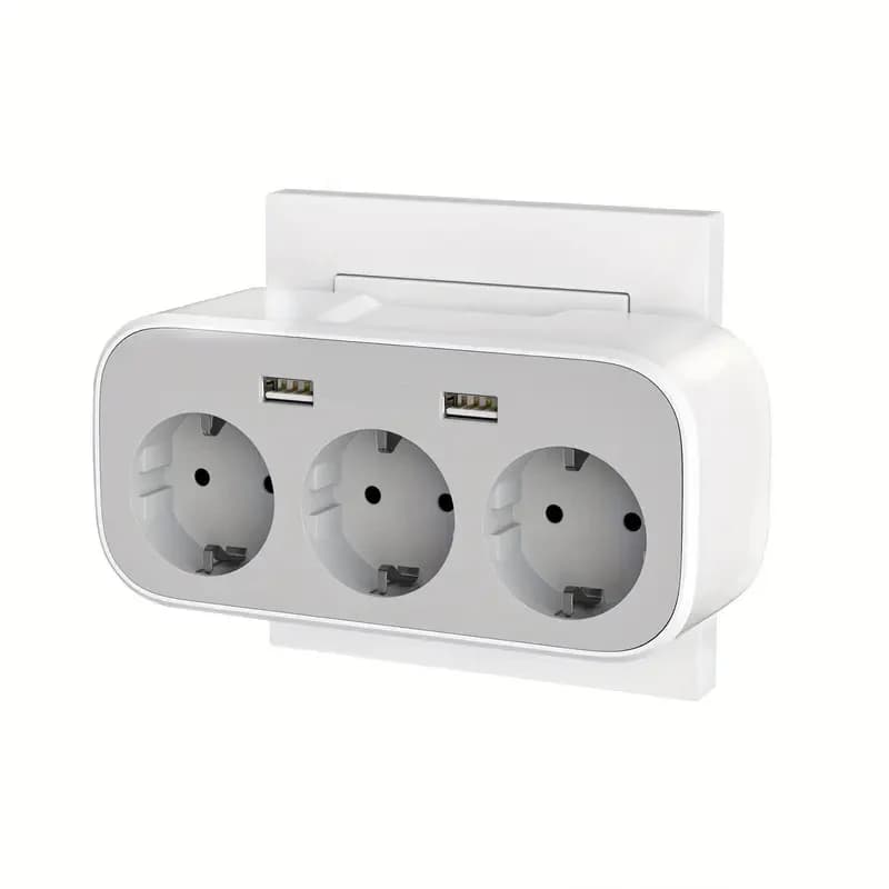 European Standard EU Plug 4000 W Independent Switch Wall Mount 3 AC Power Grips Network Filter with 2 USB Charging ports
