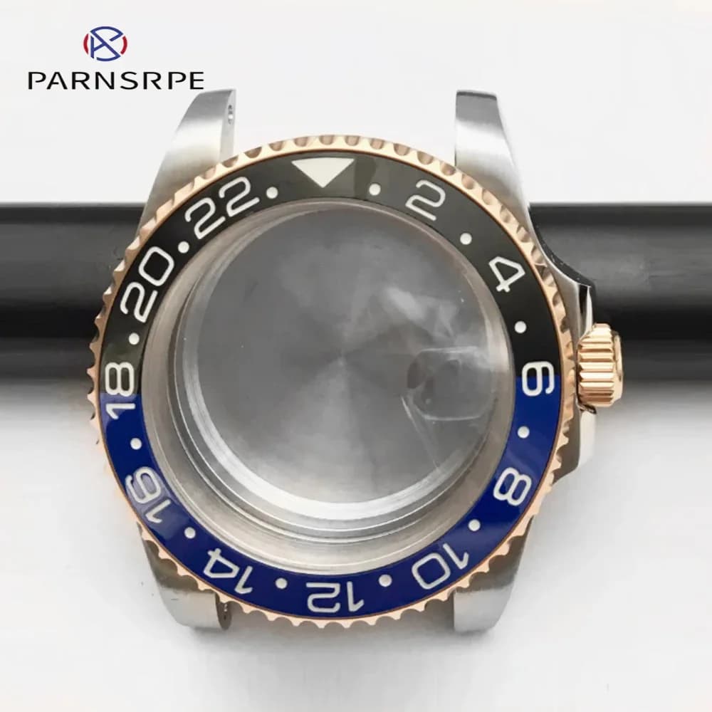 New GMT Watch Case 40mm for NH35 NH36 Men Rose Gold Crown Sapphire Crystal Stainless Steel 100M Waterproof