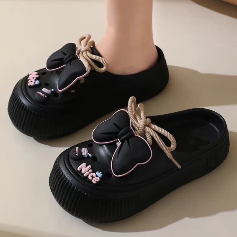 2025 nuove pantofole sandali con plateau con fiocco fai da te per le donne estate suola spessa scivoli da spiaggia fiori donna zoccoli antiscivolo scarpe da giardino