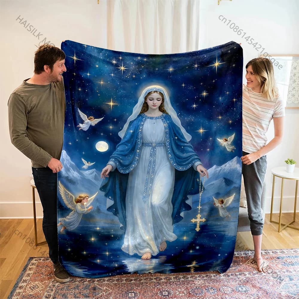 Coperta con stampa di Vergine e angeli nella notte, calda, morbida e soffice, per bambini e adulti, per divano, letto, viaggi, campeggio, camper