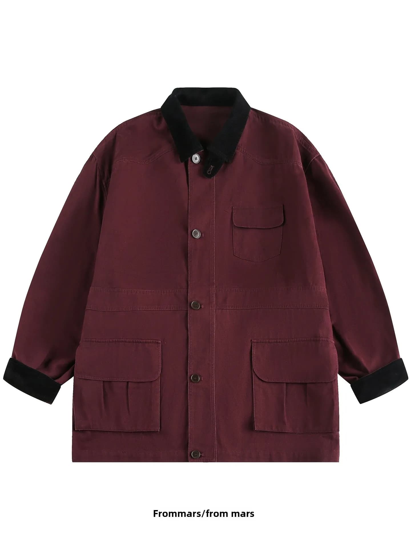 Giacca Lunga Larga da Uomo con Colletto a Contrasto, Tasche e Bottoni, in Cotone 100%, Moda Giovanile Autunnale