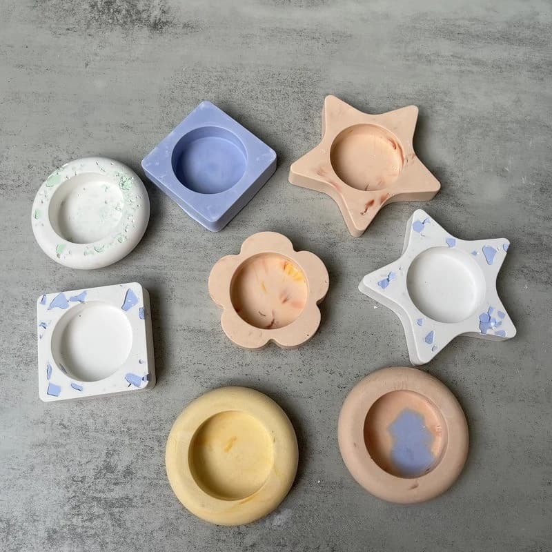 Stampo per disposizione candele Stampi rotondi in resina di gesso per candeliere quadrato con fiore pentagramma