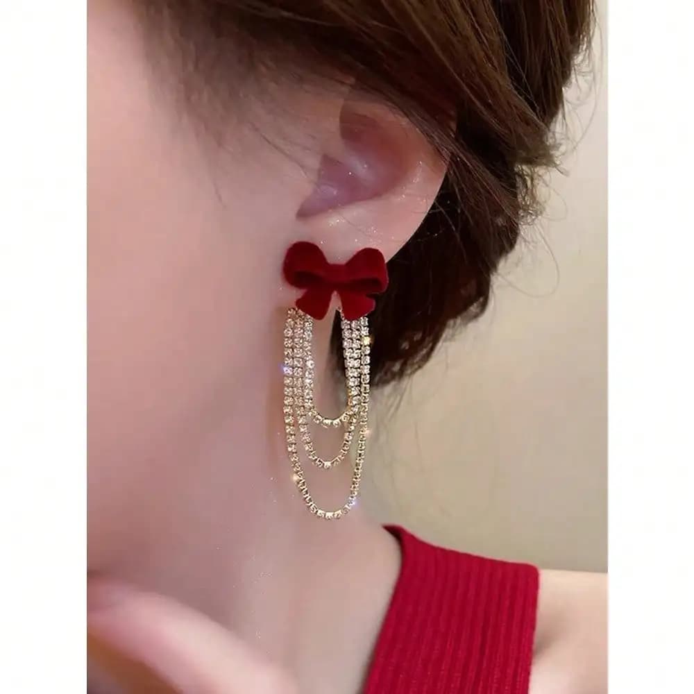 1 Pair Fashionable & Versatile Bow Tassel Earrings Valentines,Mom,Mother,Mother's Day,Gift for Her
