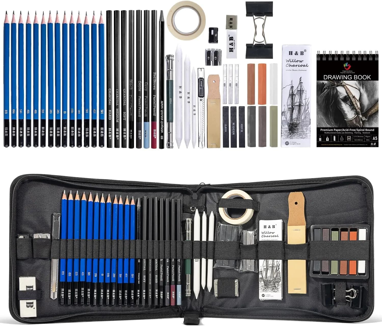 50 PCS Pro Drawing Set, Sketching Kit with Pencils & Sketchbook, Art Supplies for Adults & Artists