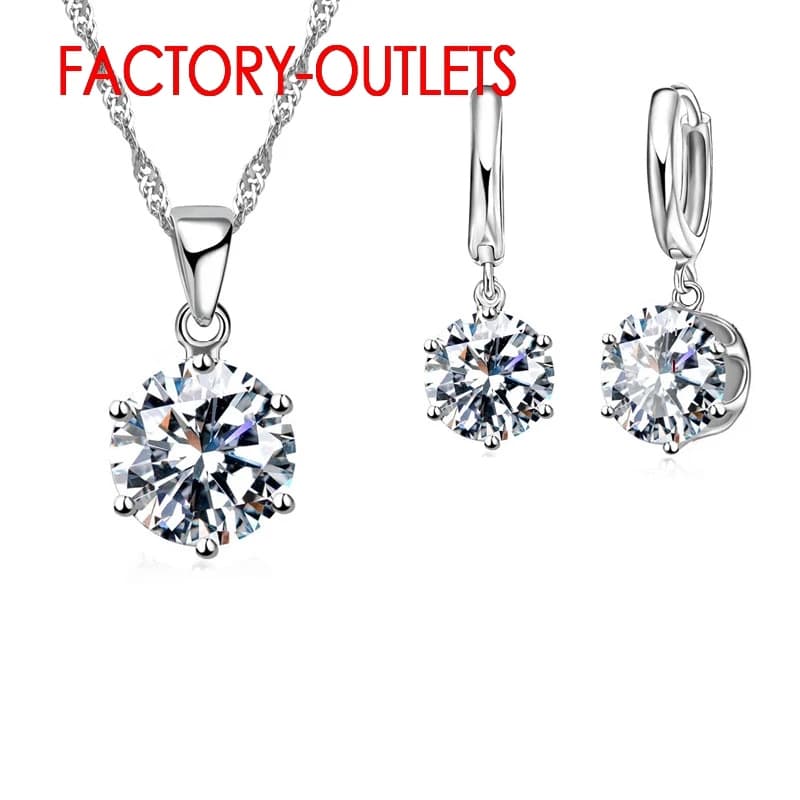Set di gioielli di moda in argento sterling 925 classici 6 artigli collane di cristallo orecchini a cerchio donne ragazze anniversario di fidanzamento