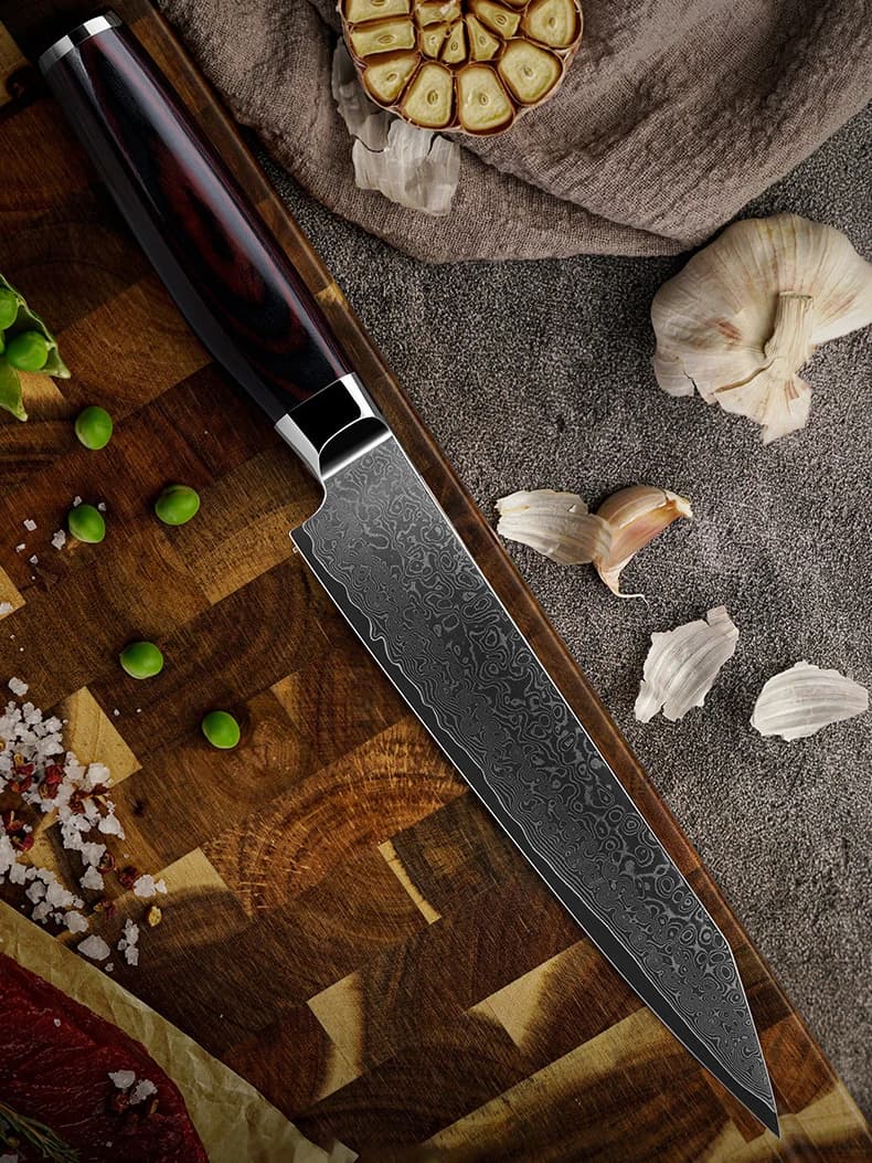 8 Inch Sashimi knife VG10 double cut Damascus steel Cooking mannaia Slice meat Vegetables handmade kitchen knife for sushi