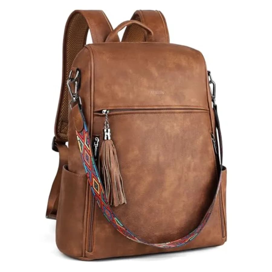 Zaino in pelle per laptop da donna, design elegante, 15.6 pollici, borsa per laptop in PU, zaino da lavoro e da viaggio per donna, marrone