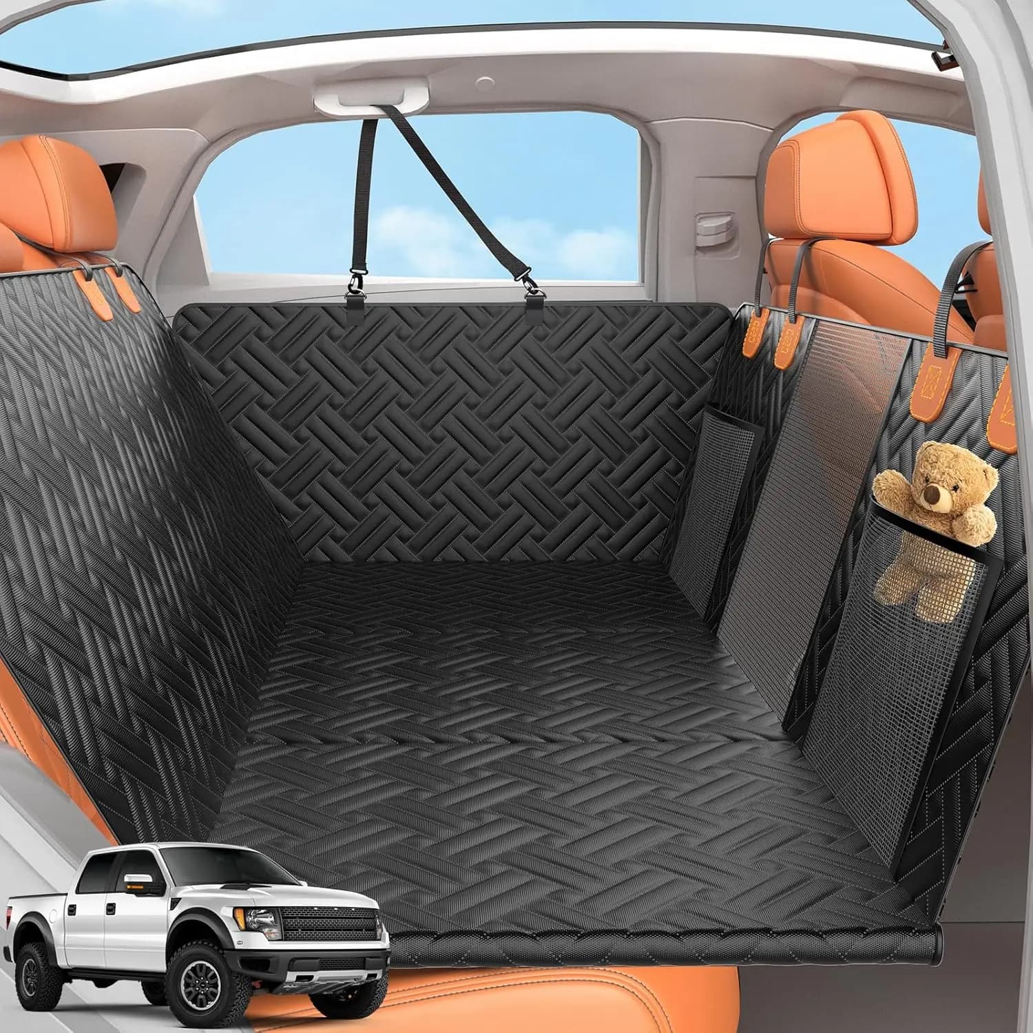 Coprisedile per Auto per Cani con Fondo Rigido e Finestra in Rete, Impermeabile, Estensibile per Sedili Posteriori di Camion e SUV