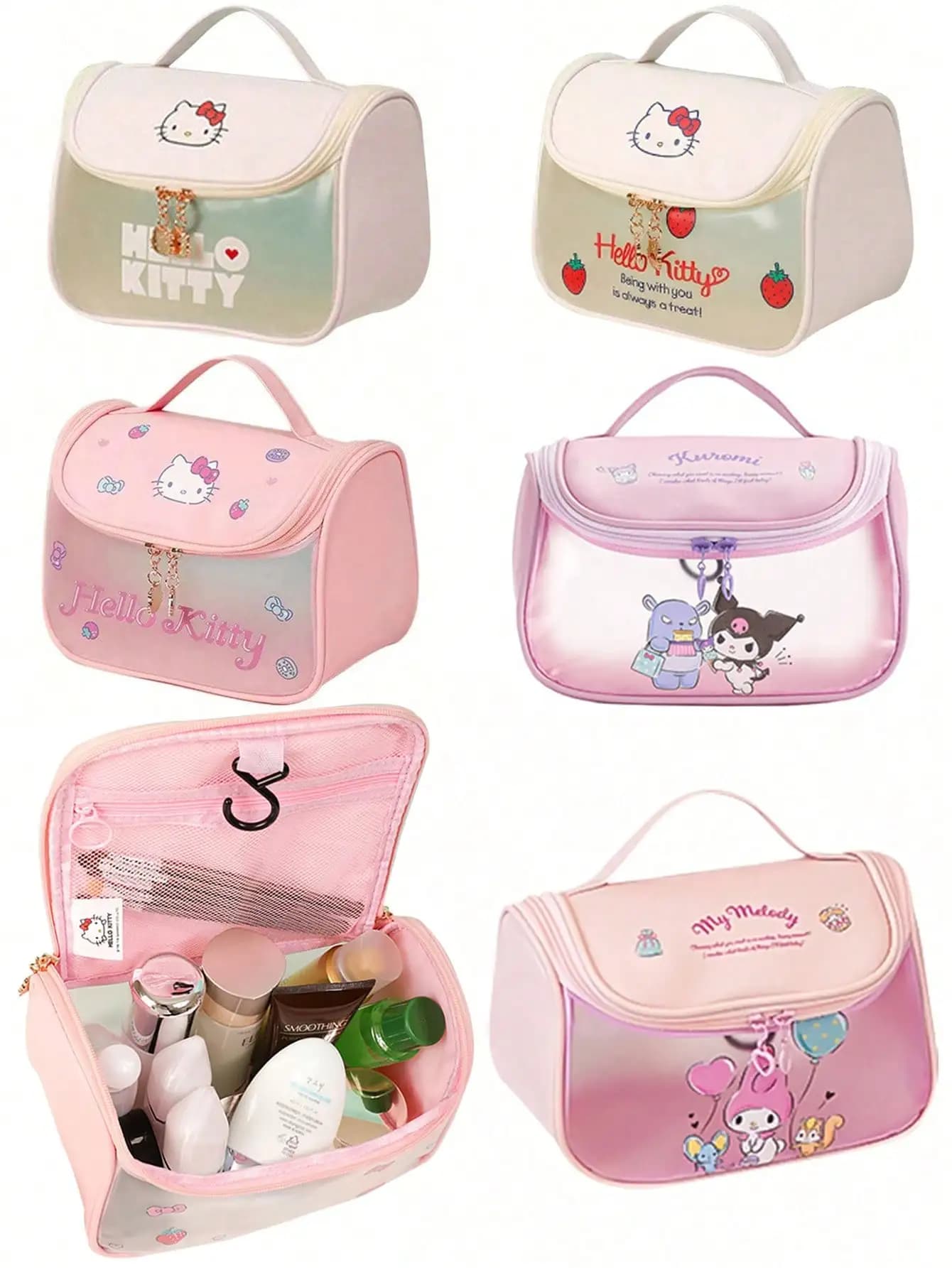 1 borsa per il trucco Hello Kittys, carina, impermeabile e portatile, ad alta capacità, con design Kuromi My Melody