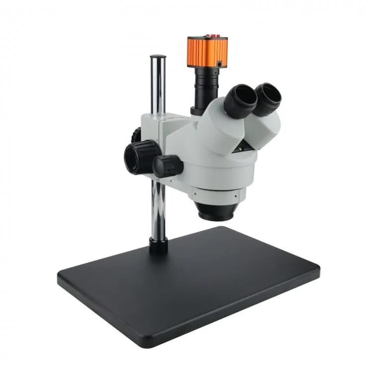 Microscopio stereo trinoculare da 16 MP con zoom 7X-45X per riparazione PCB con staffa universale