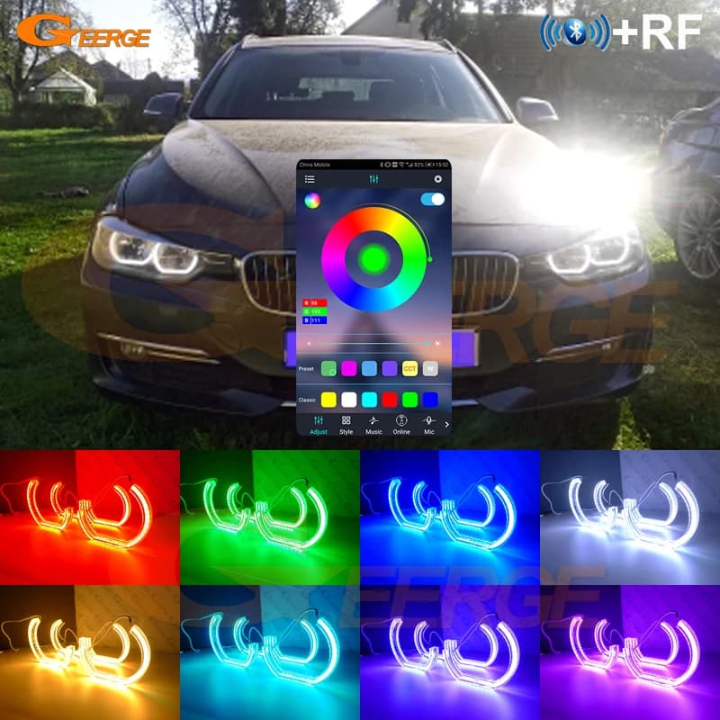 For BMW 3 Series F30 F31 F34 F35 F80 F81 M3 Bluetooth App Ultra Bright Multi Color DTM Style RGB LED Angel Eyes Kit Halo Rings
