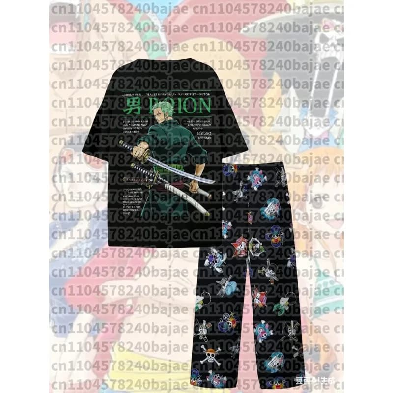 2026 New One Piece Monkey D. Luffy Straw Hat Print Pajama Set T-shirt & Pants Unisex Anime Sleepwear Soft Breathable Loungewear