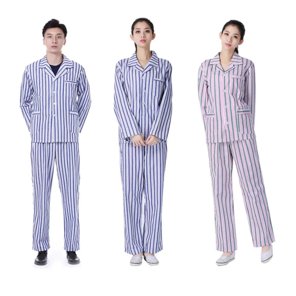 Set Pigiama Ospedaliero per Adulti in Cotone Premium Leggero e Traspirante con Maniche Lunghe e Colletto Aperto