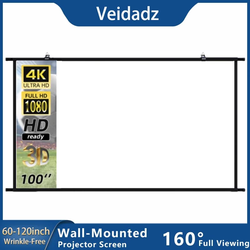 VEIDADZ schermo del proiettore montato a parete 60-120 pollici bianco ad alta densità antirughe 160 ° angolo di visione schermo Home Theater Indoor