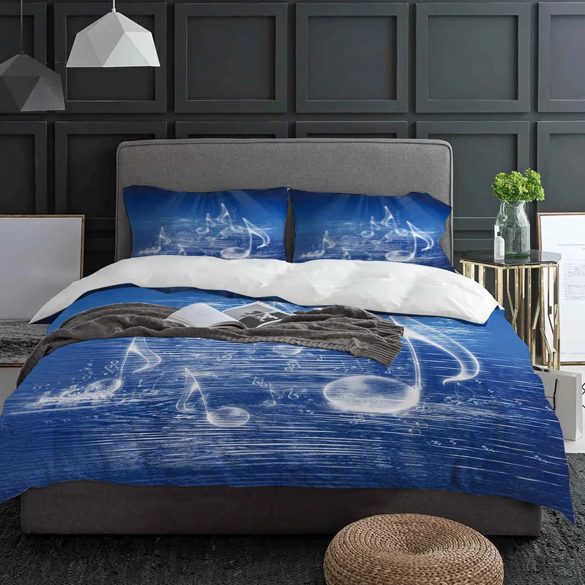 Set biancheria da letto simbolo musicale blu 3 pezzi Copripiumino per ragazzi e ragazze Federa Copripiumino per bambini per adulti Set letto matrimoniale Tessili per la casa