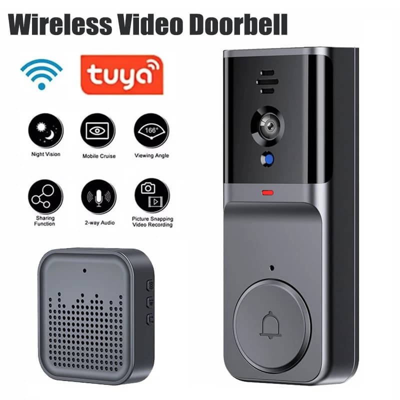 Campanello Video WiFi Tuya Smart per Esterni, Citofono Wireless con Audio Bidirezionale, Visione Notturna a Infrarossi, Campanello di Sicurezza