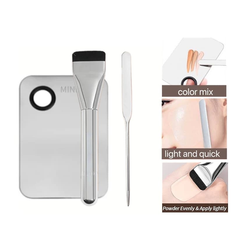 New-1Set Foundation Brush Mixing Palette Stainless Steel Mixer Palette With Spatula Lipstick Eye Shadow MakeUp Tools