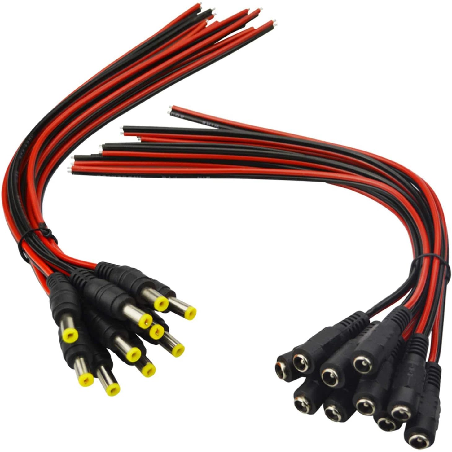 10pair DC Power Cable 12V 5A Plugs Male Female Connector for CCTV Security Camera Pigtail Power Adapter Connectors 5.5mm x 2.1mm