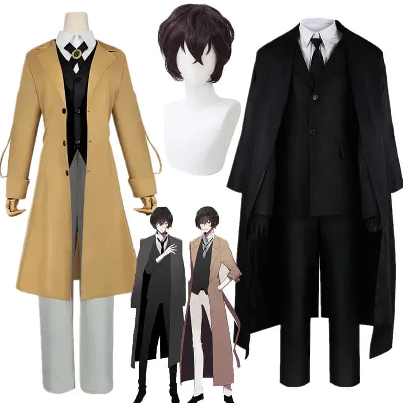 Anime Bungo Stray Dogs Dazai Osamu Costume Cosplay Giacca lunga Cappotto Trench Abiti Outfit Uniforme Halloween Natale Panno EZ3032