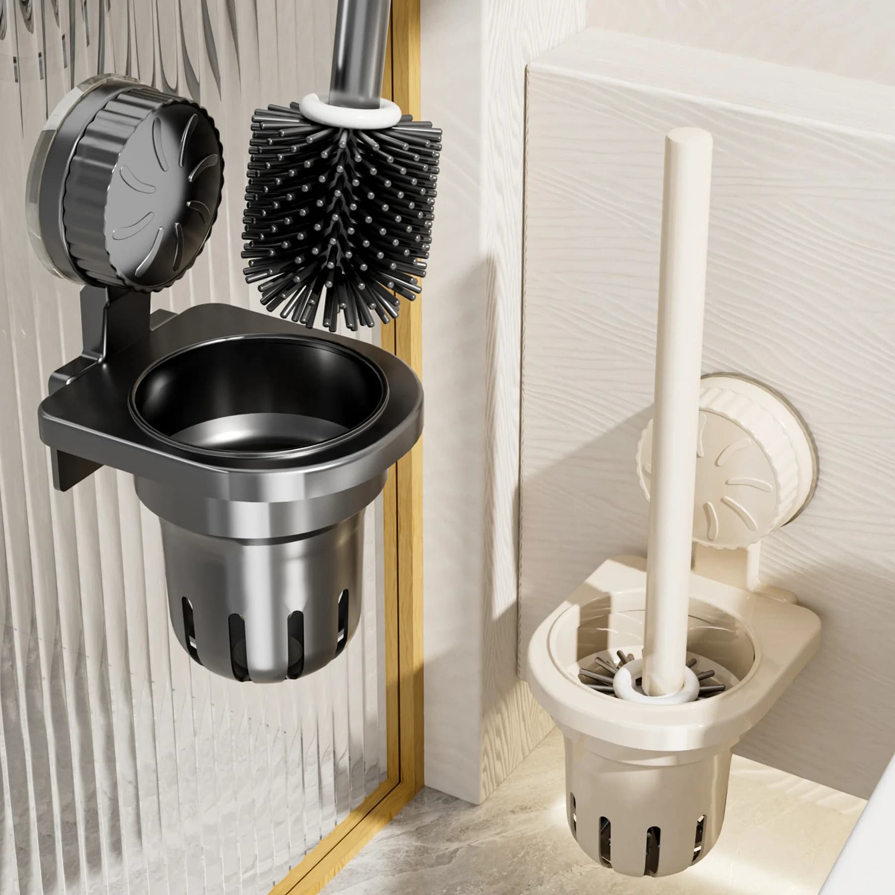 Supporto per Spazzola WC a Ventosa, Senza Punti Ciechi, per Bagni e Toilette, Montaggio a Parete, Senza Foratura, Strumento per la Pulizia