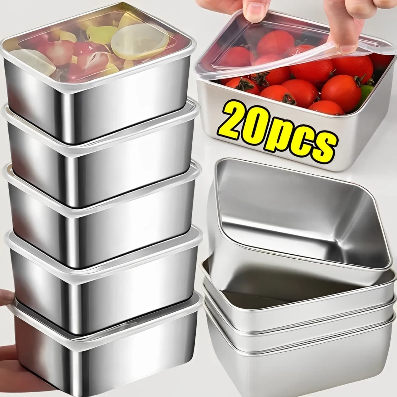 Contenitori per alimenti in acciaio inossidabile con coperchio Scatole per il pranzo riutilizzabili in metallo per la preparazione dei pasti impilabili lavabili in lavastoviglie per il pranzo