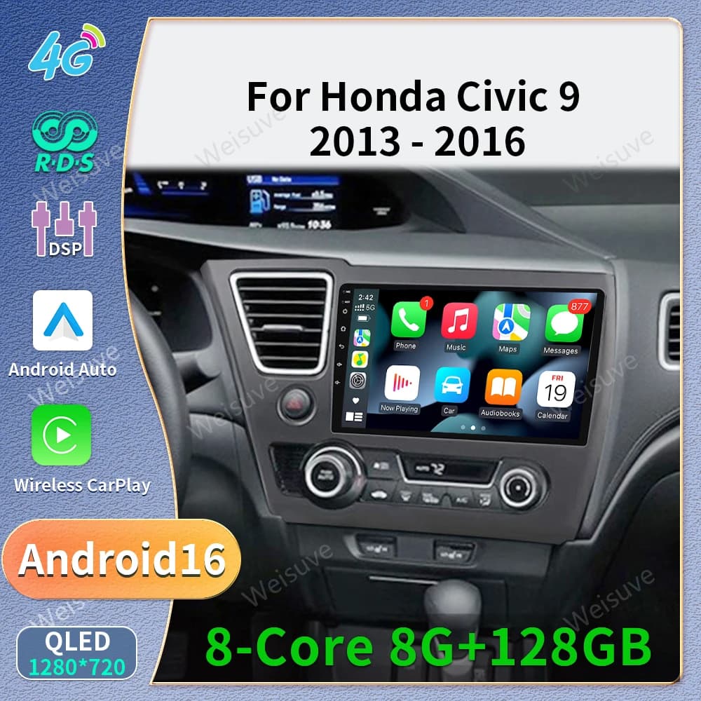 Android 16 Car Radio For Honda Civic Hatchback 9 FK FB 2012-2017 Wireless CarPlay Android Auto RDS 4G WiFi autoradio Head Unit