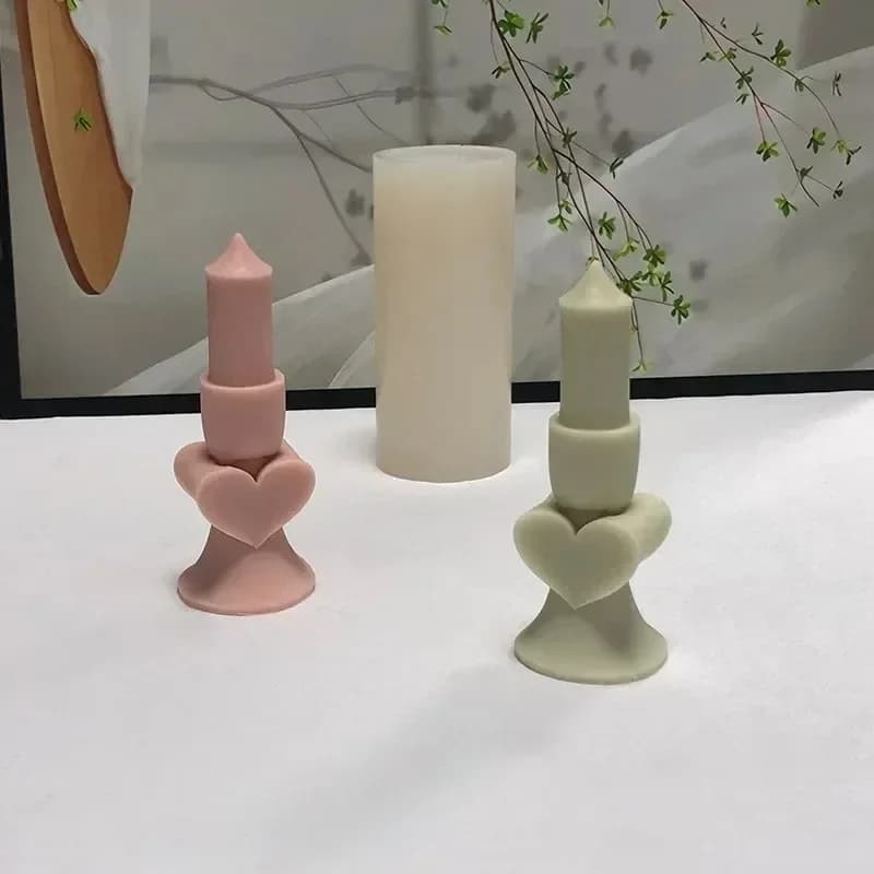 Love‑shaped Cylindrical Aromatherapy Candle Silicone Mold DIY Heart Candlestick Gypsum Resin Mold for Home Decoration