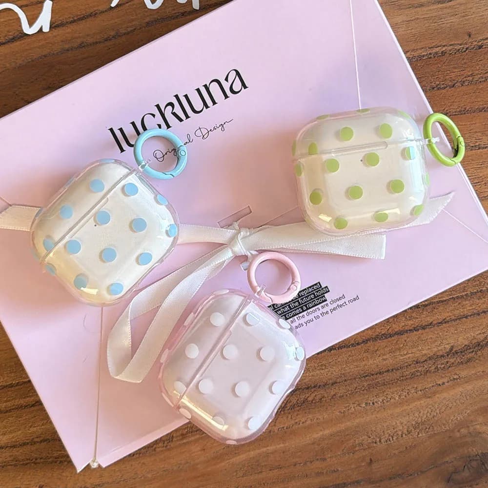 6Colors Fresh Polka Dot Protective Cover For Apple Airpods 1/2 Pro Pro2 Pro3, Airpods 3 4 Earphone Case Wave Point With Hook