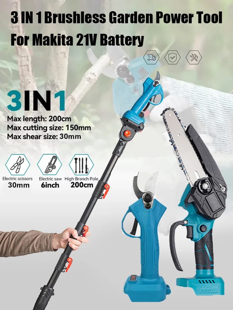 6 inch chainsaw without brushes 3 IN 1 and 3 cm pruning shears Combined kit Tree power supply Electric garden tool for battery Makita 21V