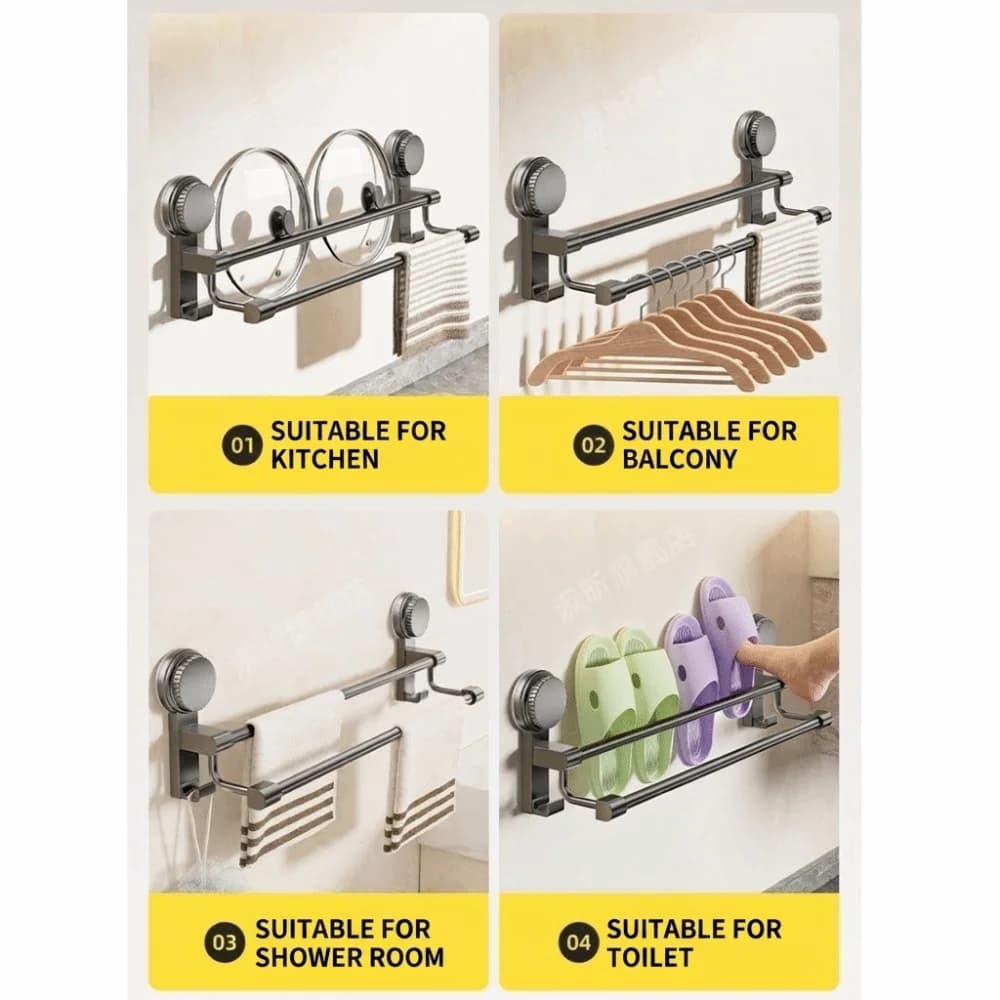Suction Cup Style Towel Storage Rack No-Drill Single/Double Bar Towel Bar Multi-functional Space Saving Storage Shelf Apartment
