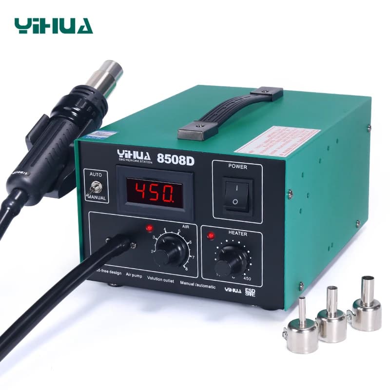 Stazione di Rilavorazione YIHUA 8508D con Pistola ad Aria Calda Digitale ESD-Safe per Riparazione Schede Madri