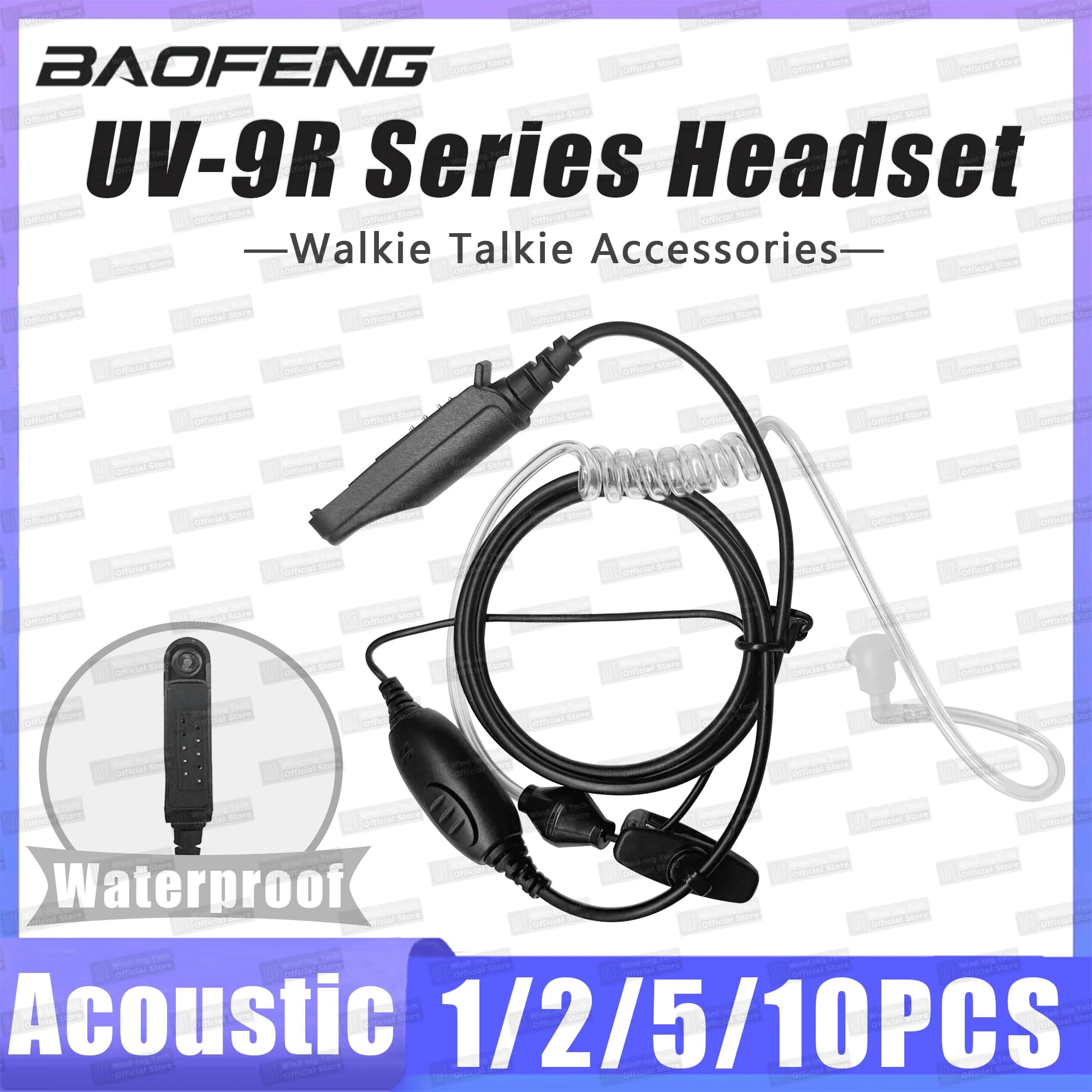 BAOFENG Walkie Talkie Auricolare acustico Serie UV-9R Cuffie con tubo d'aria Auricolare UV-68 Pro Cuffie da campeggio impermeabili Radio